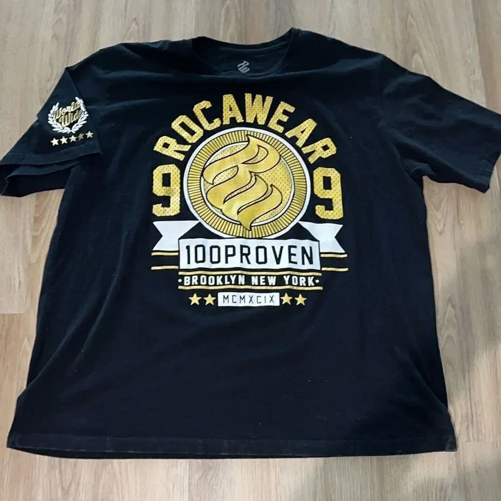 Mens rare 100 Proven vintage Rocawear black gold big man urban T shirt 4XL